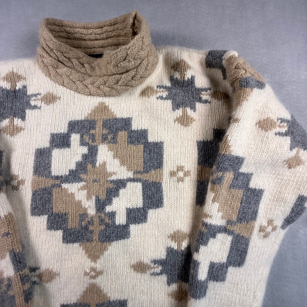 Classiques Entier Lambswool Angora Geometric Turtleneck Sweater Cream Grey XS